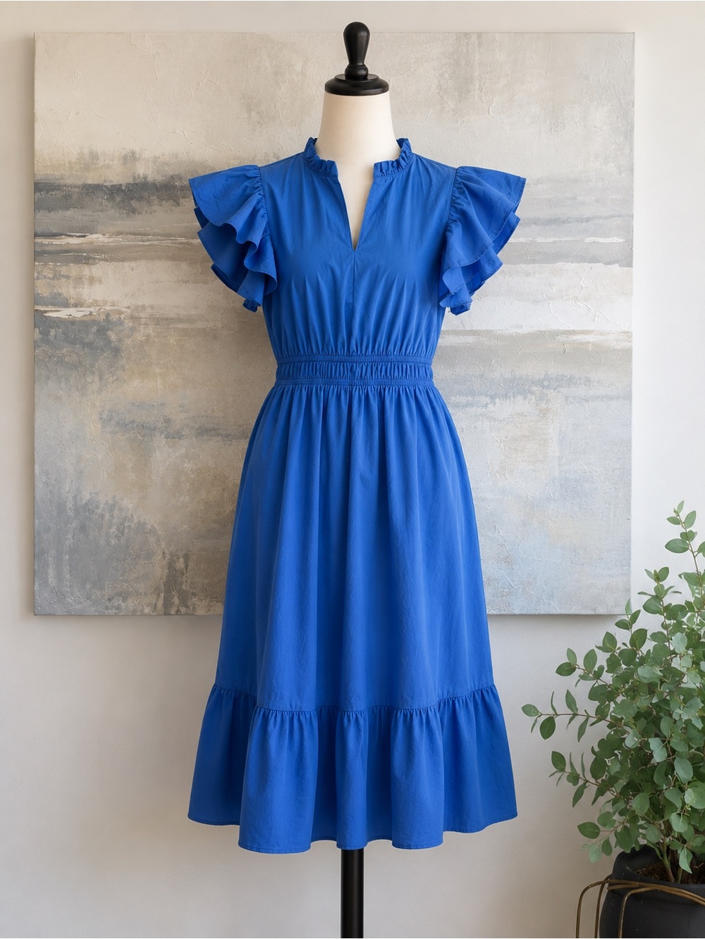 Sugarlips Royal Blue Ruffle Sleeve Midi Dress